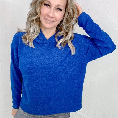 Hooded Melange Brushed Hacci Sweater in Light Navy sold by Boujee Boutique