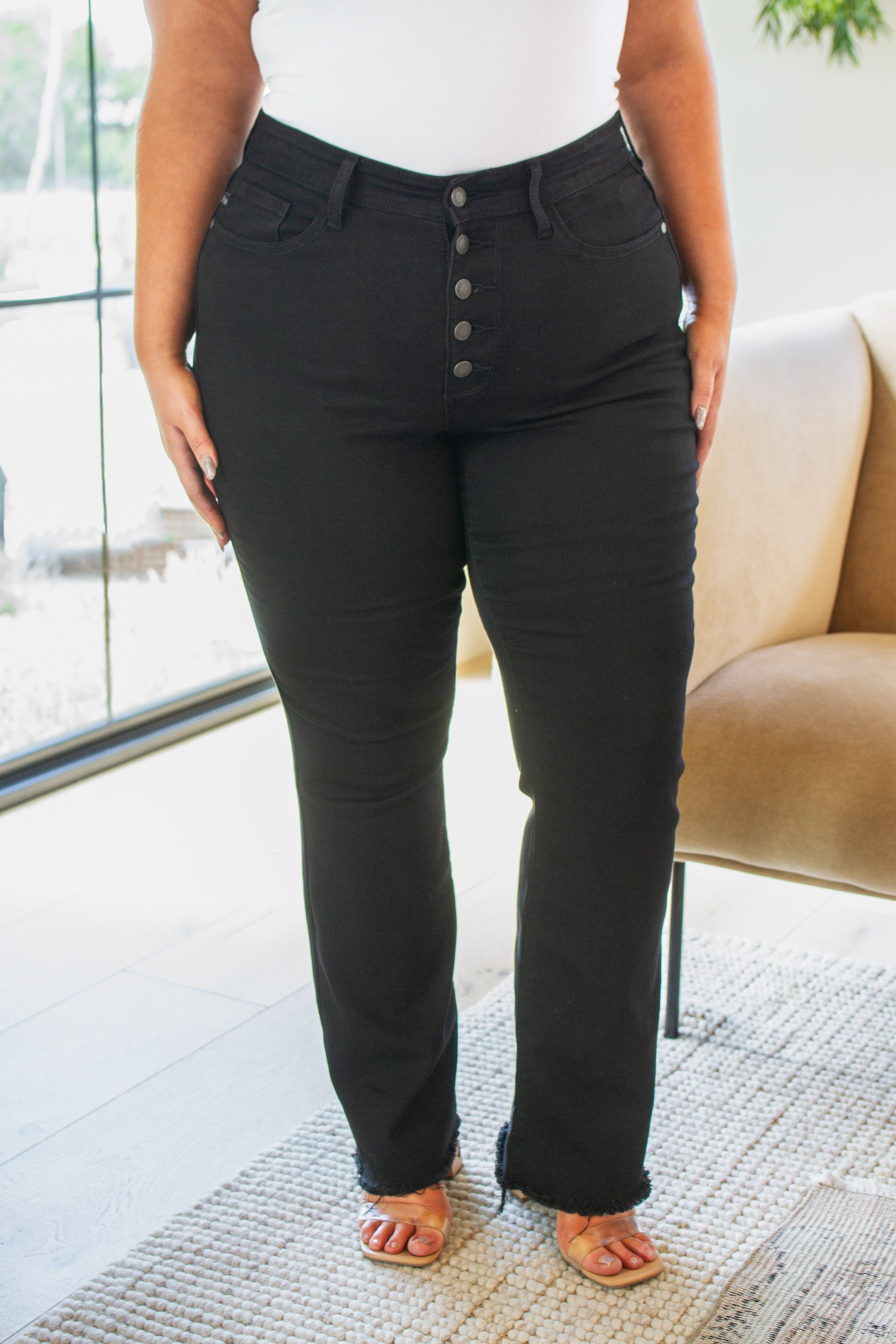 Judy Blue Harriet High Waist Button Fly Bootcut Jeans in Black sold by Boujee Boutique product image thumbnail 3