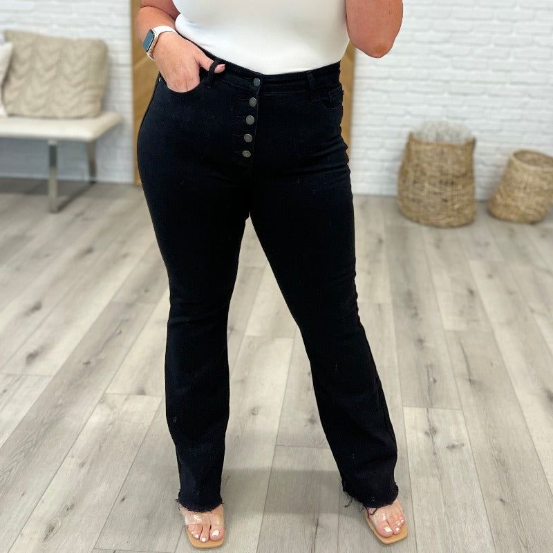 Judy Blue Harriet High Waist Button Fly Bootcut Jeans in Black sold by Boujee Boutique product image thumbnail 4