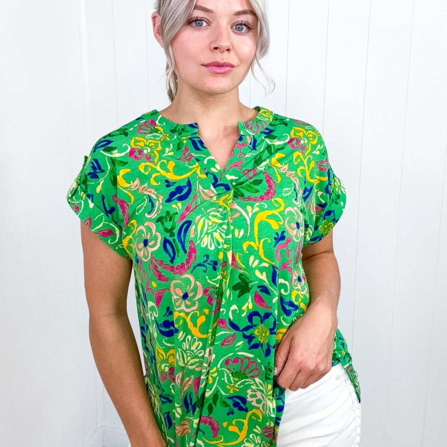 Dear Scarlett Lizzy Cap Sleeve Top in Green and Royal Watercolor Floral sold by Boujee Boutique product image thumbnail 3