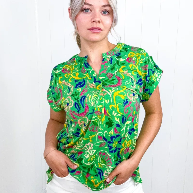 Dear Scarlett Lizzy Cap Sleeve Top in Green and Royal Watercolor Floral sold by Boujee Boutique