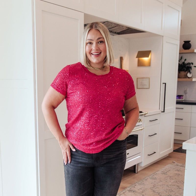 Glimmering Night Sequin Blouse in Hot Pink sold by Boujee Boutique product image thumbnail 2