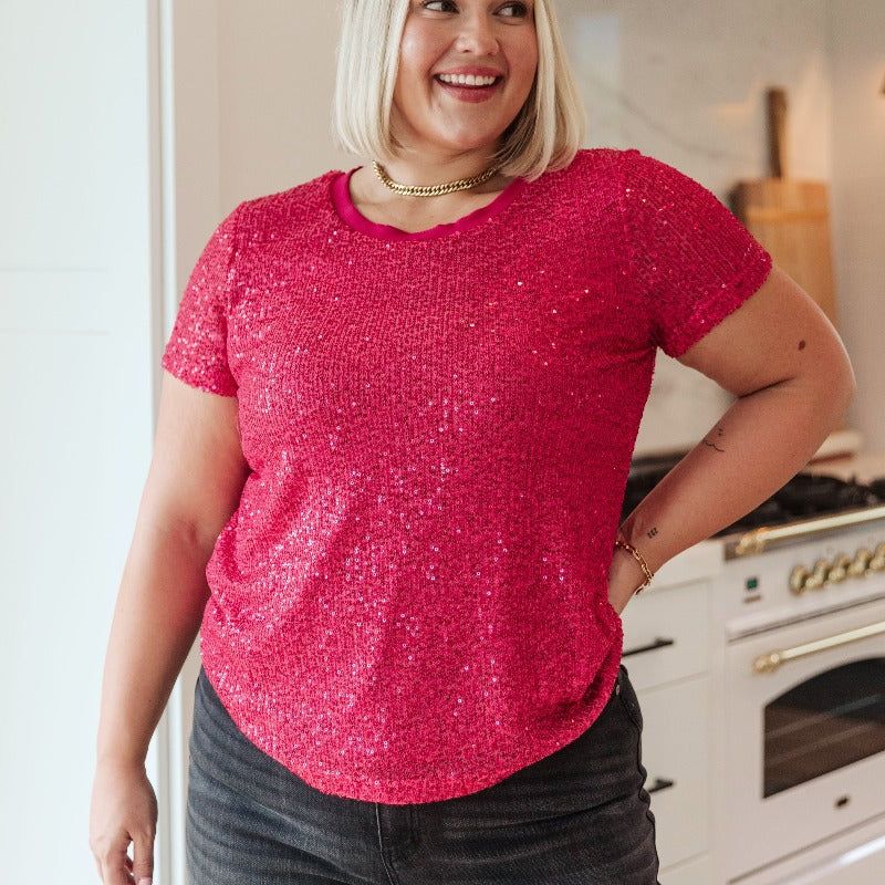 Glimmering Night Sequin Blouse in Hot Pink sold by Boujee Boutique product image thumbnail 3