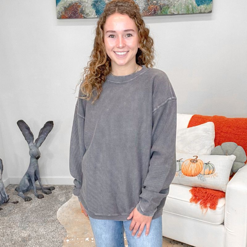 Charcoal Oversized Essential Luxe Corded Crew Sweatshirt sold by Boujee Boutique product image thumbnail 2