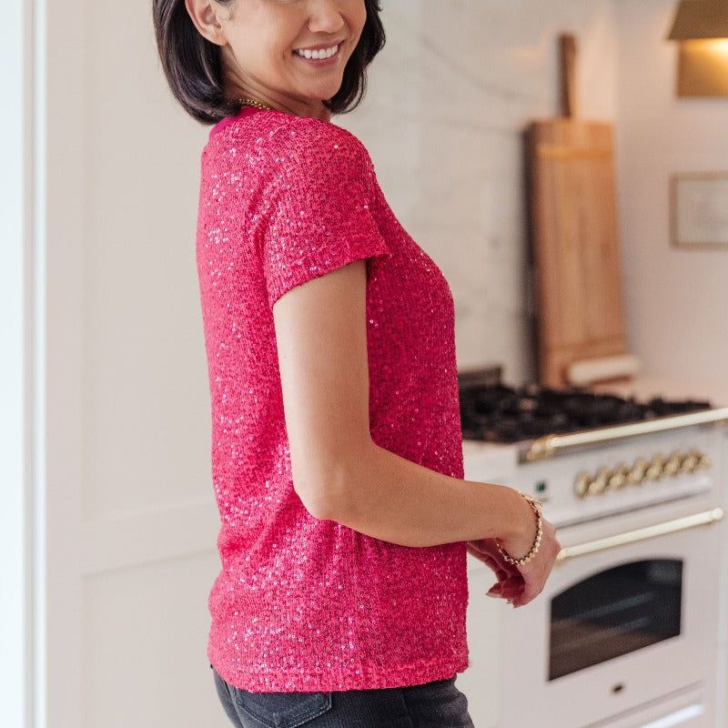 Glimmering Night Sequin Blouse in Hot Pink sold by Boujee Boutique product image thumbnail 4