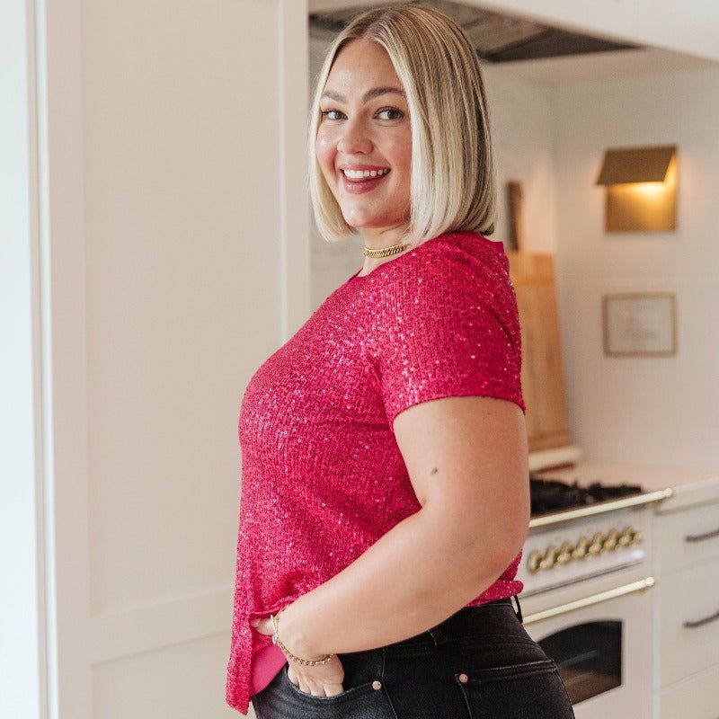 Glimmering Night Sequin Blouse in Hot Pink sold by Boujee Boutique product image thumbnail 5