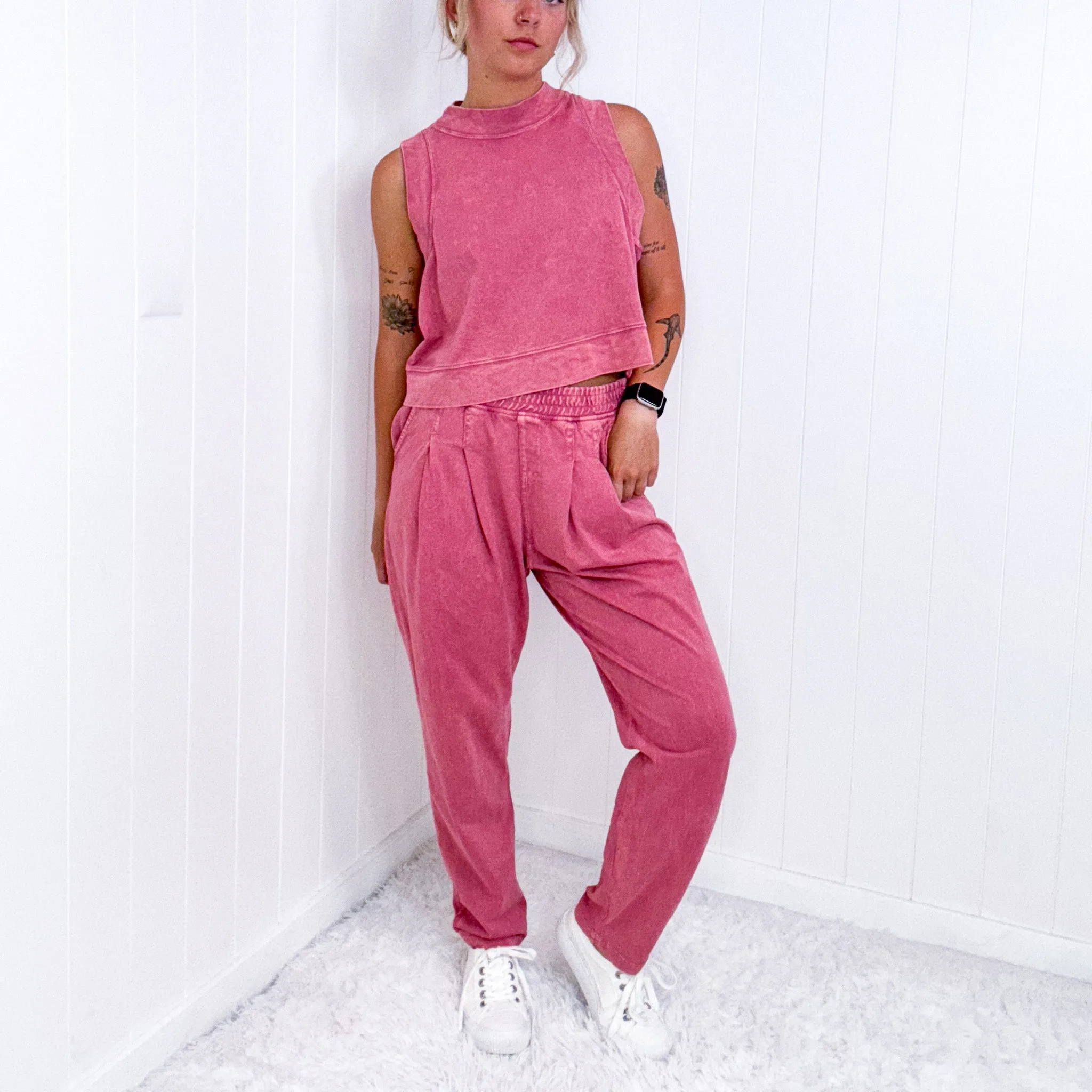 Rae Mode Washed Pink Crop Tank Top and Pant Set sold by Boujee Boutique product image thumbnail 3