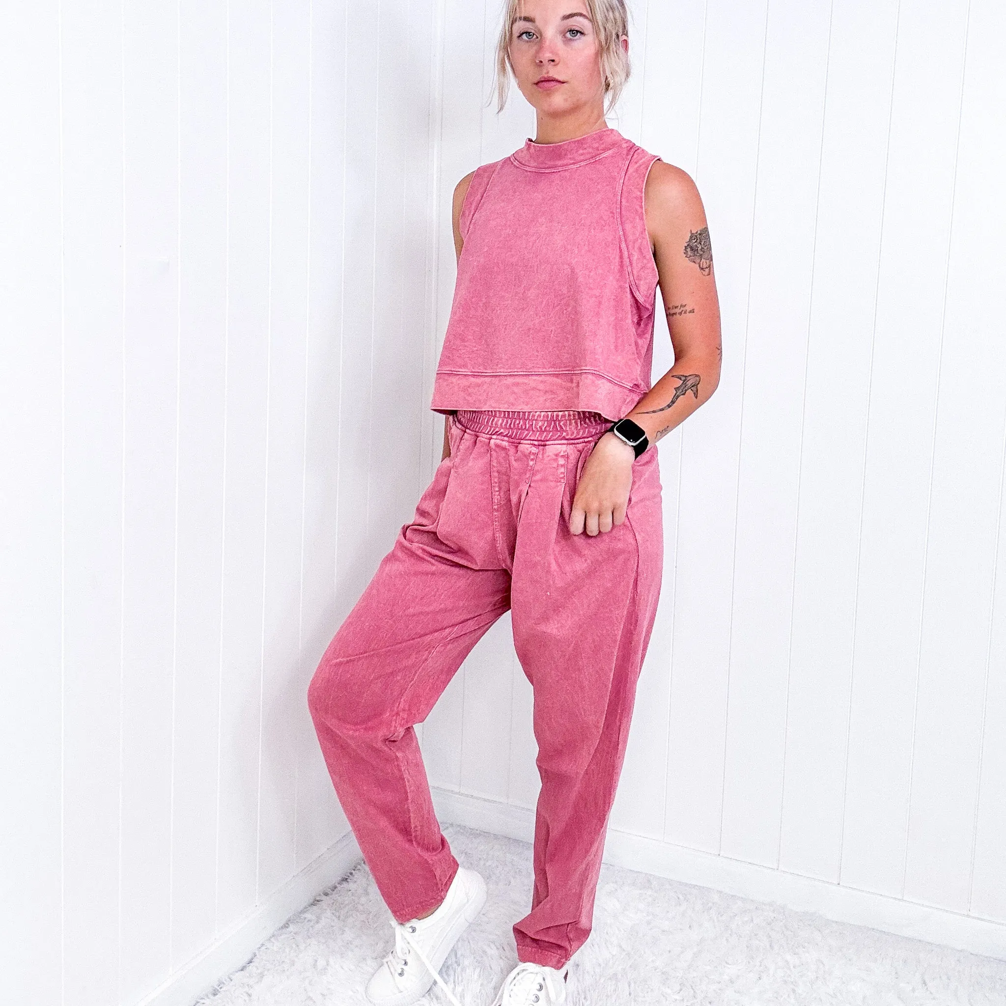 Rae Mode Washed Pink Crop Tank Top and Pant Set sold by Boujee Boutique product image thumbnail 4
