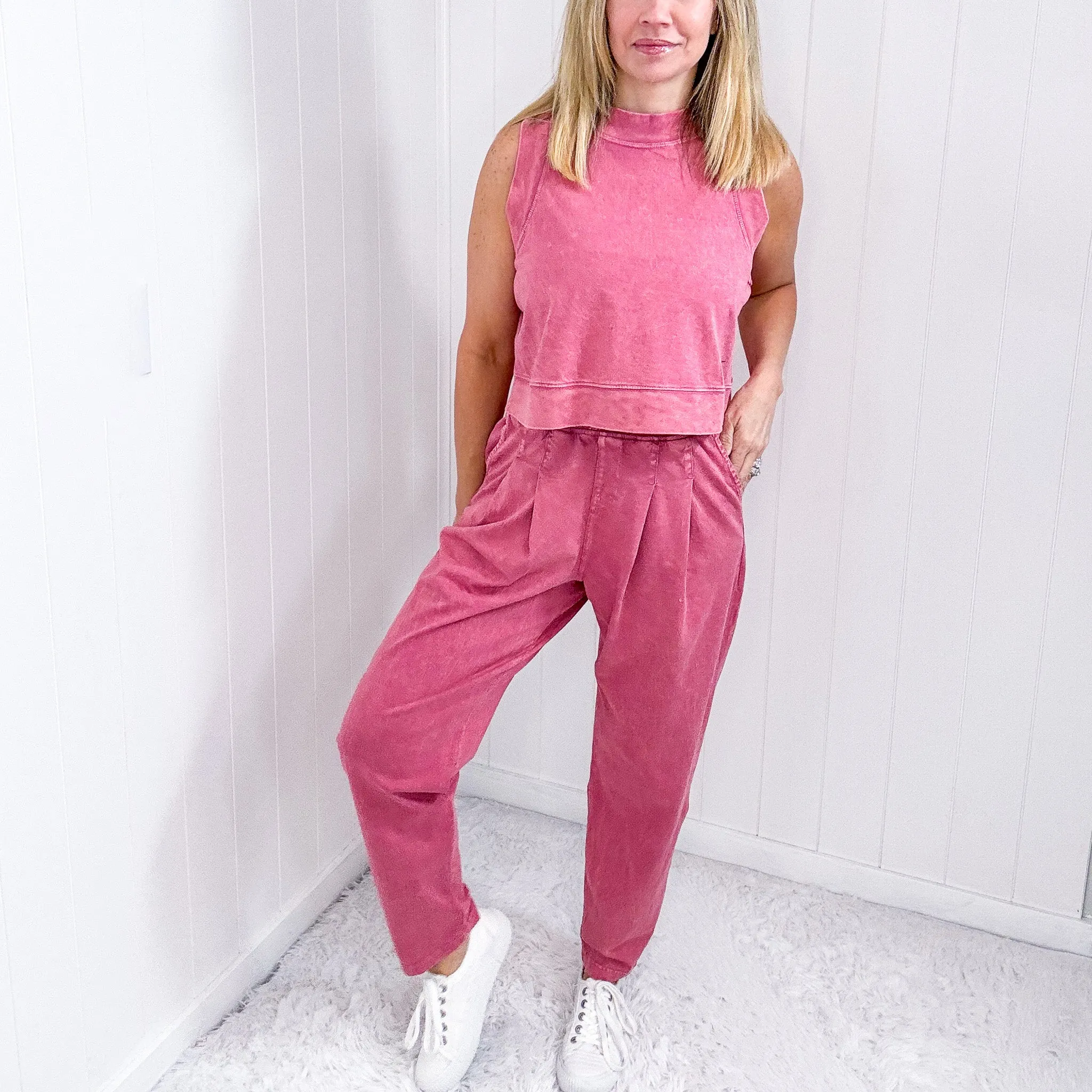 Rae Mode Washed Pink Crop Tank Top and Pant Set sold by Boujee Boutique product image thumbnail 2