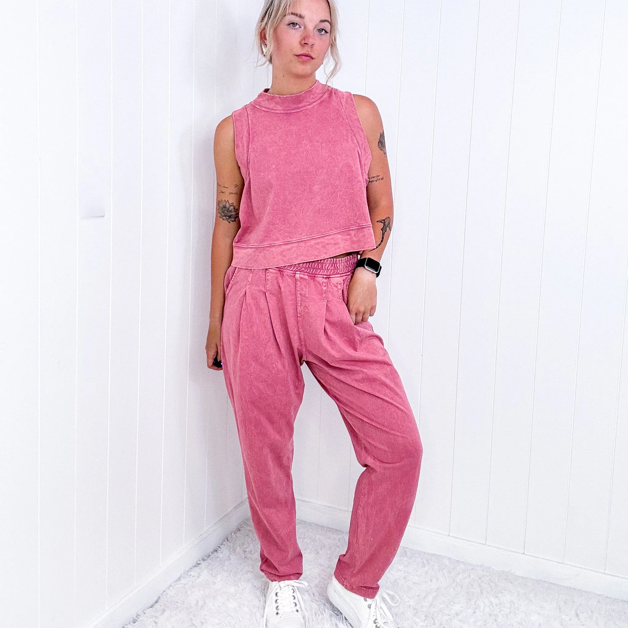 Rae Mode Washed Pink Crop Tank Top and Pant Set sold by Boujee Boutique product image thumbnail 5