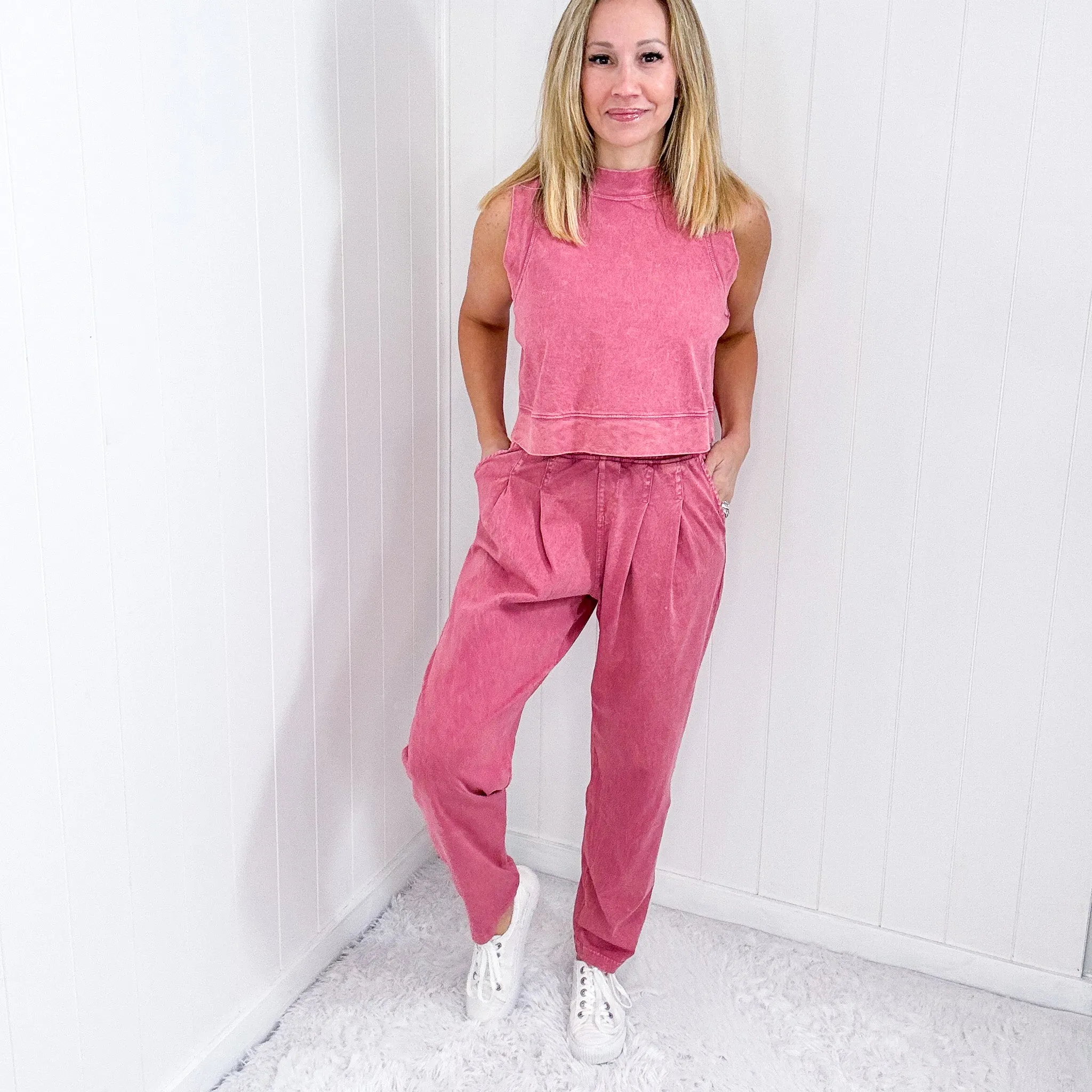 Rae Mode Washed Pink Crop Tank Top and Pant Set sold by Boujee Boutique