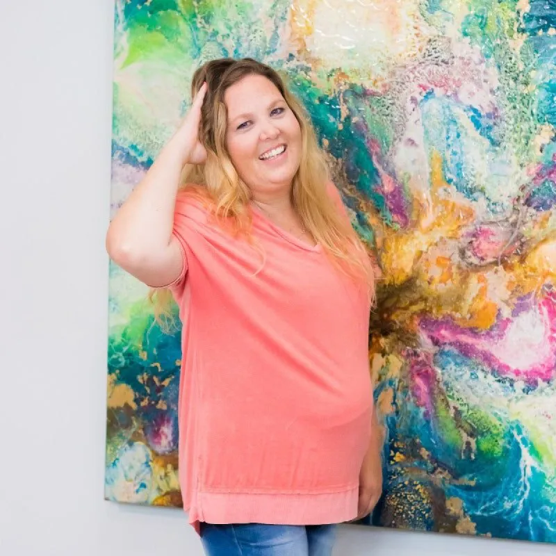 Ribbed Coral V-Neck Tee sold by Boujee Boutique