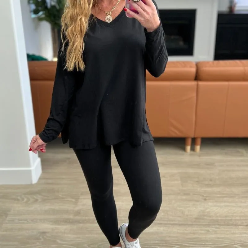 Buttery Soft V-Neck Long Sleeve Loungewear Set in Black sold by Boujee Boutique