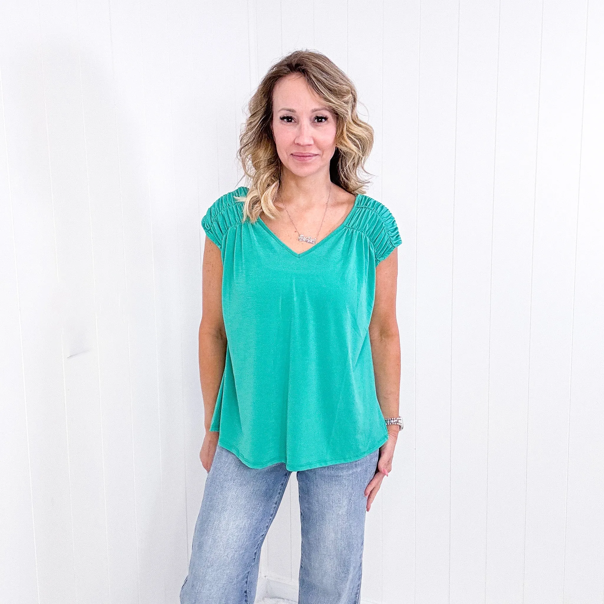 Dear Scarlett Ruched Cap Sleeve Top in Emerald sold by Boujee Boutique product image thumbnail 4