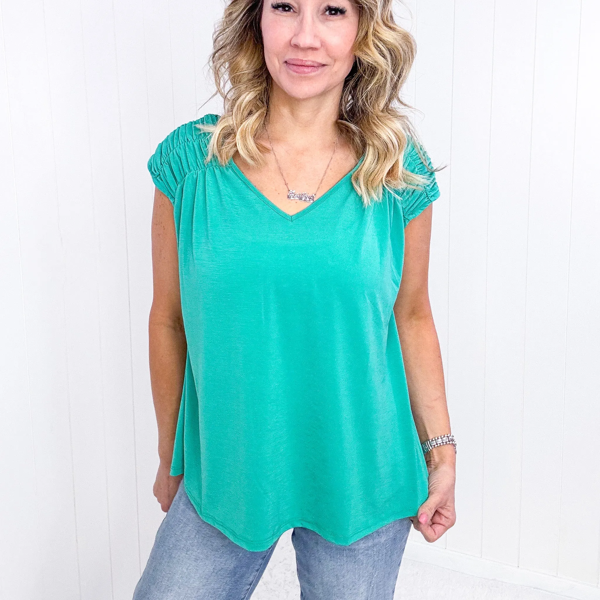 Dear Scarlett Ruched Cap Sleeve Top in Emerald sold by Boujee Boutique product image thumbnail 5