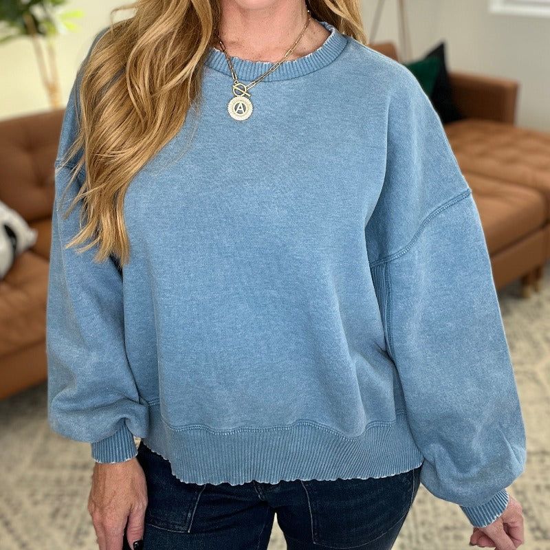 Acid Wash Oversized Pullover Sweatshirt in Blue Grey sold by Boujee Boutique product image thumbnail 2