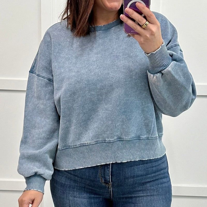 Acid Wash Oversized Pullover Sweatshirt in Blue Grey sold by Boujee Boutique product image thumbnail 3