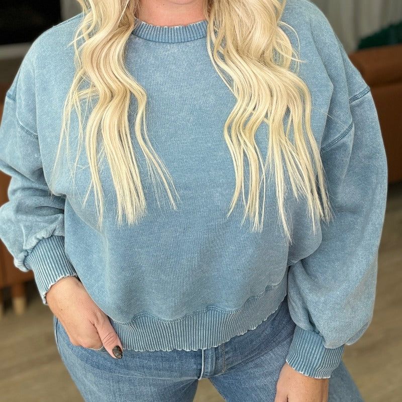 Acid Wash Oversized Pullover Sweatshirt in Blue Grey sold by Boujee Boutique