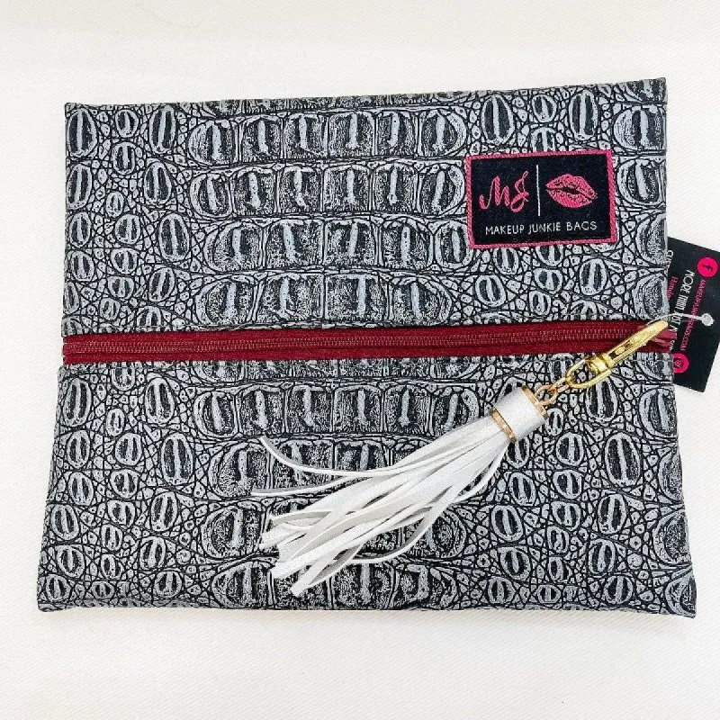 Metallic Croc Embossed Small Makeup Junkie Bag sold by Boujee Boutique