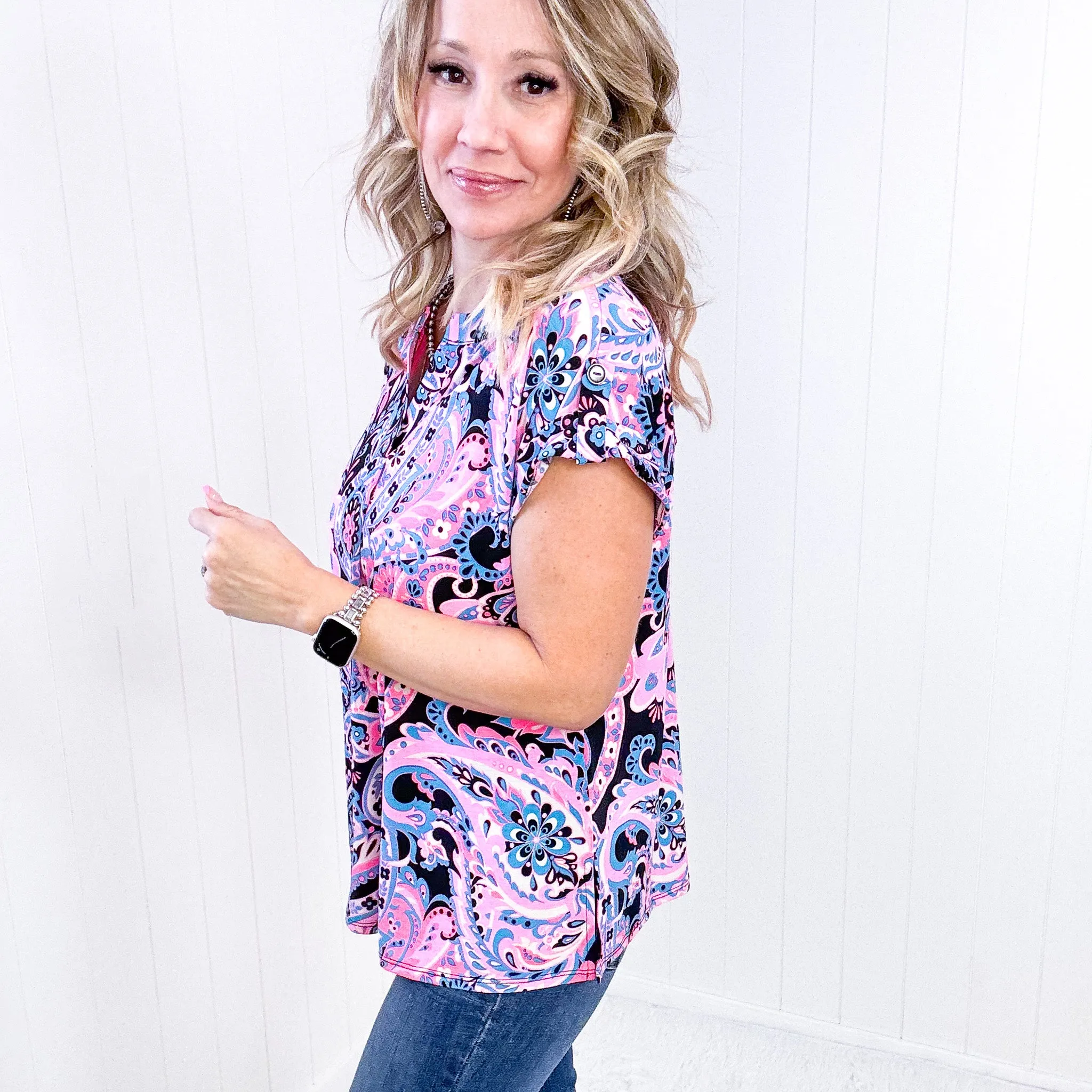 Dear Scarlett Lizzy Cap Sleeve Top in Pink and Black Paisley sold by Boujee Boutique product image thumbnail 3