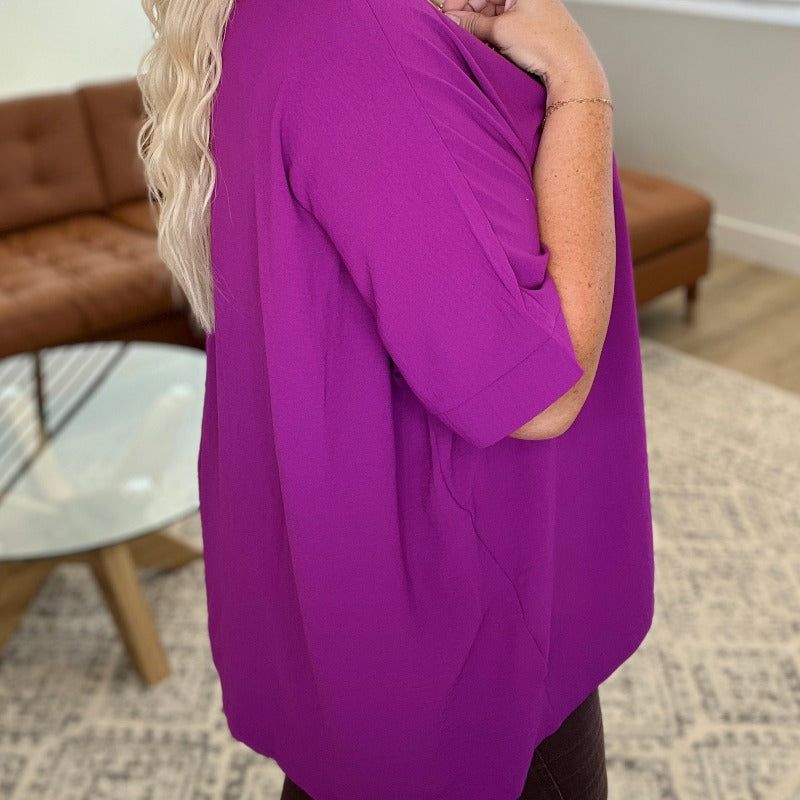 Crinkle Woven V-Neck Dolman Sleeve Top in Plum sold by Boujee Boutique product image thumbnail 4