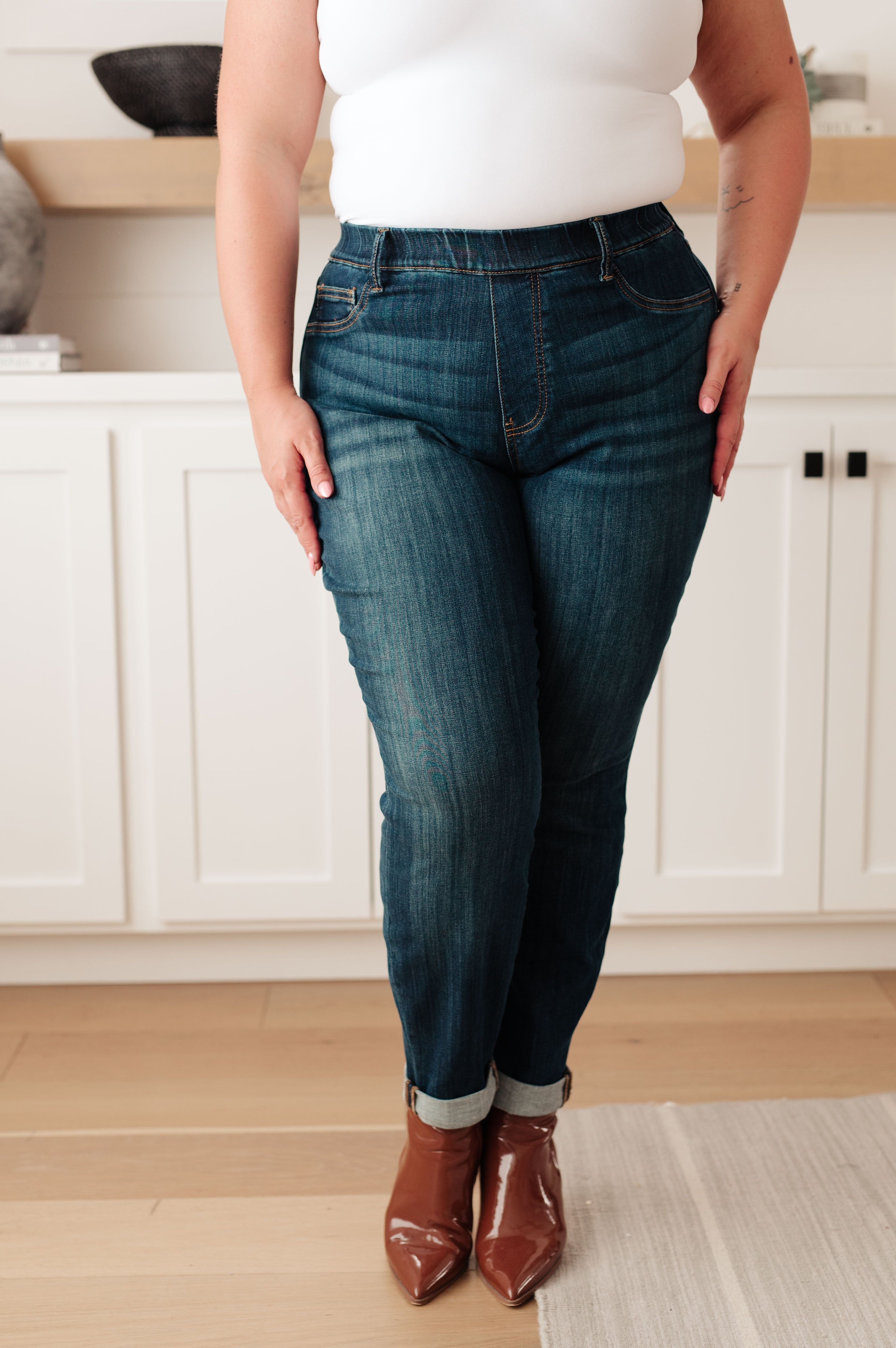 Judy Blue High Waist Pull On Double Cuff Slim Jeans sold by Boujee Boutique product image thumbnail 4