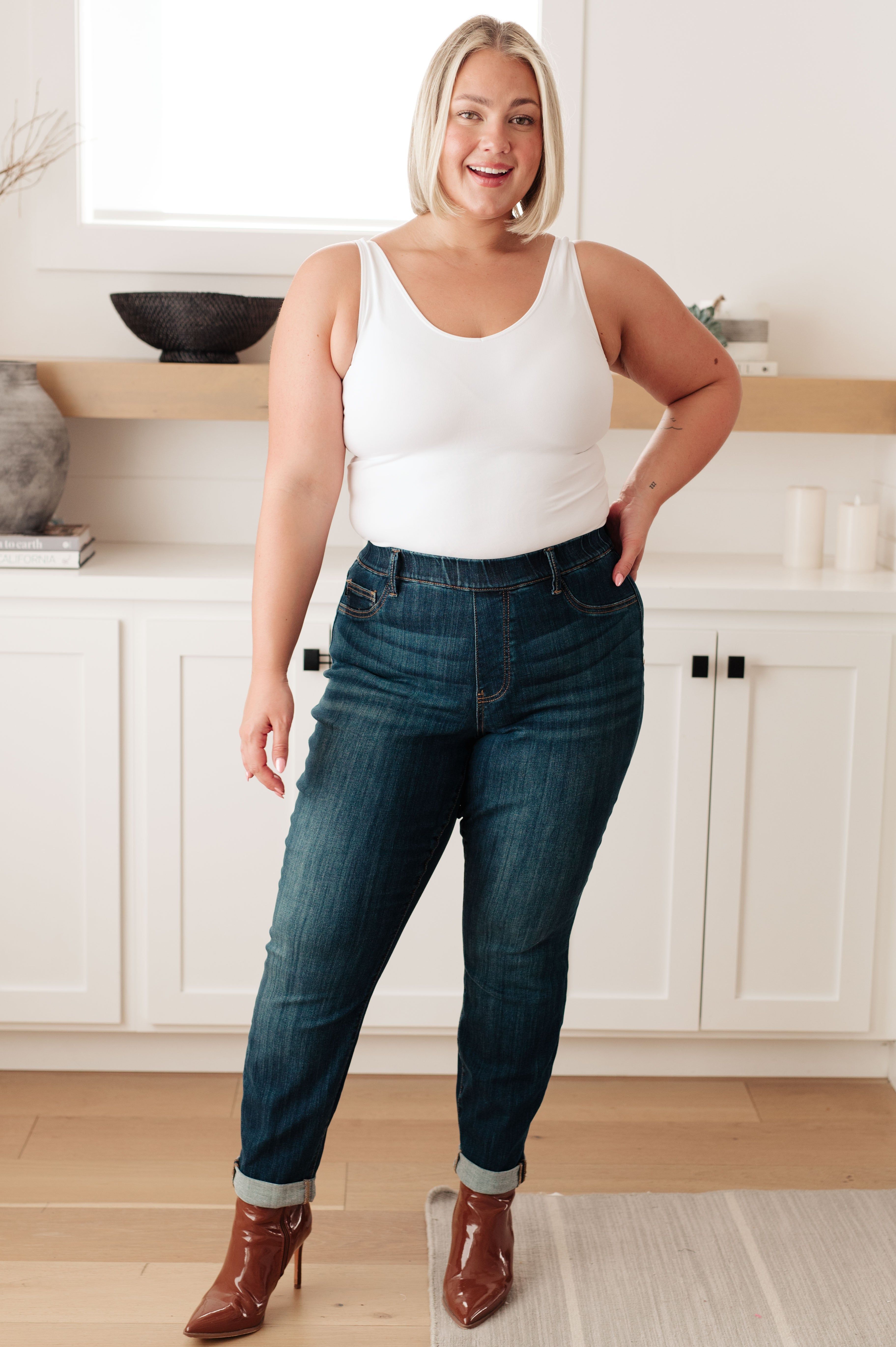 Judy Blue High Waist Pull On Double Cuff Slim Jeans sold by Boujee Boutique