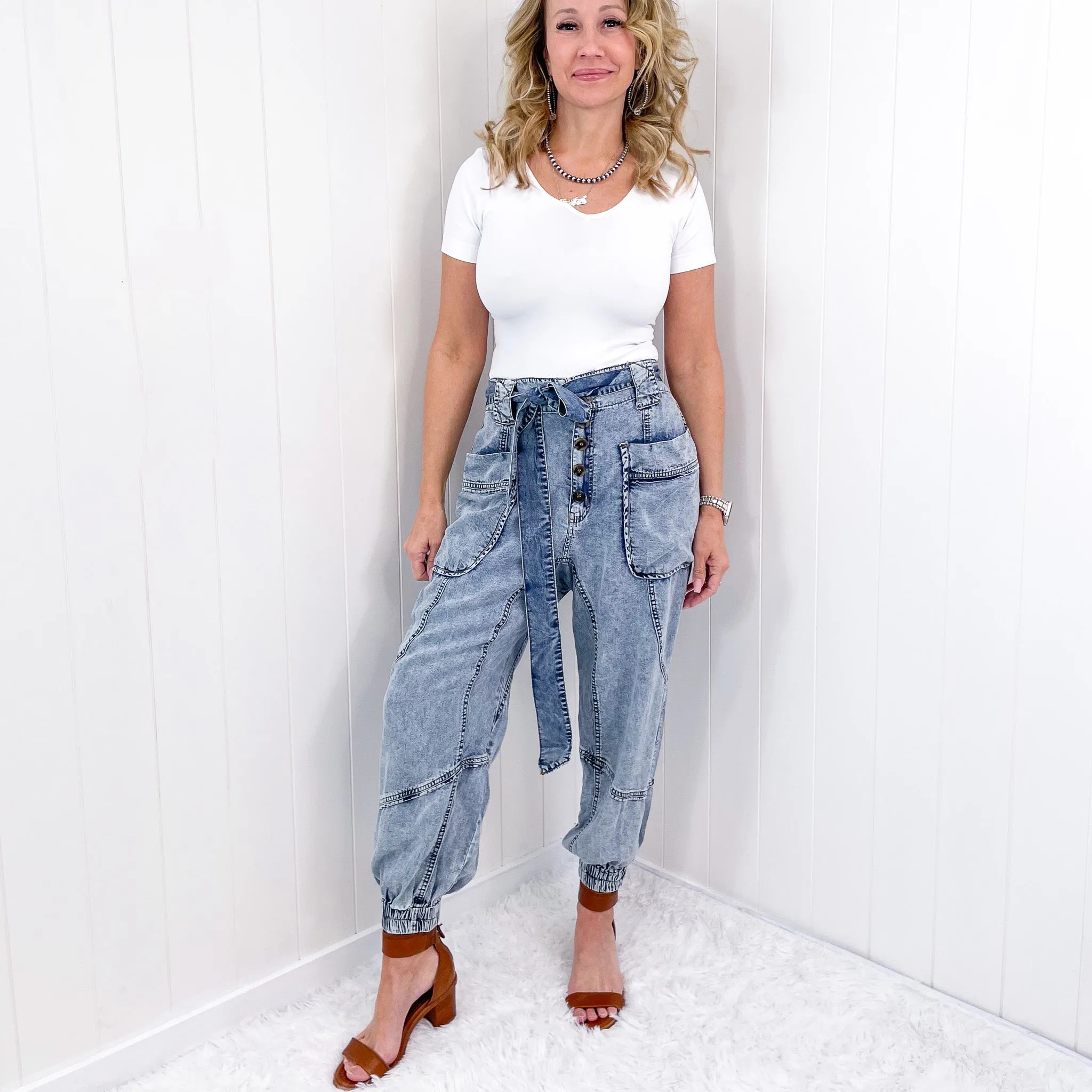 Whisper Lounge Washed Tencel Jogger Pants in Denim sold by Boujee Boutique product image thumbnail 2