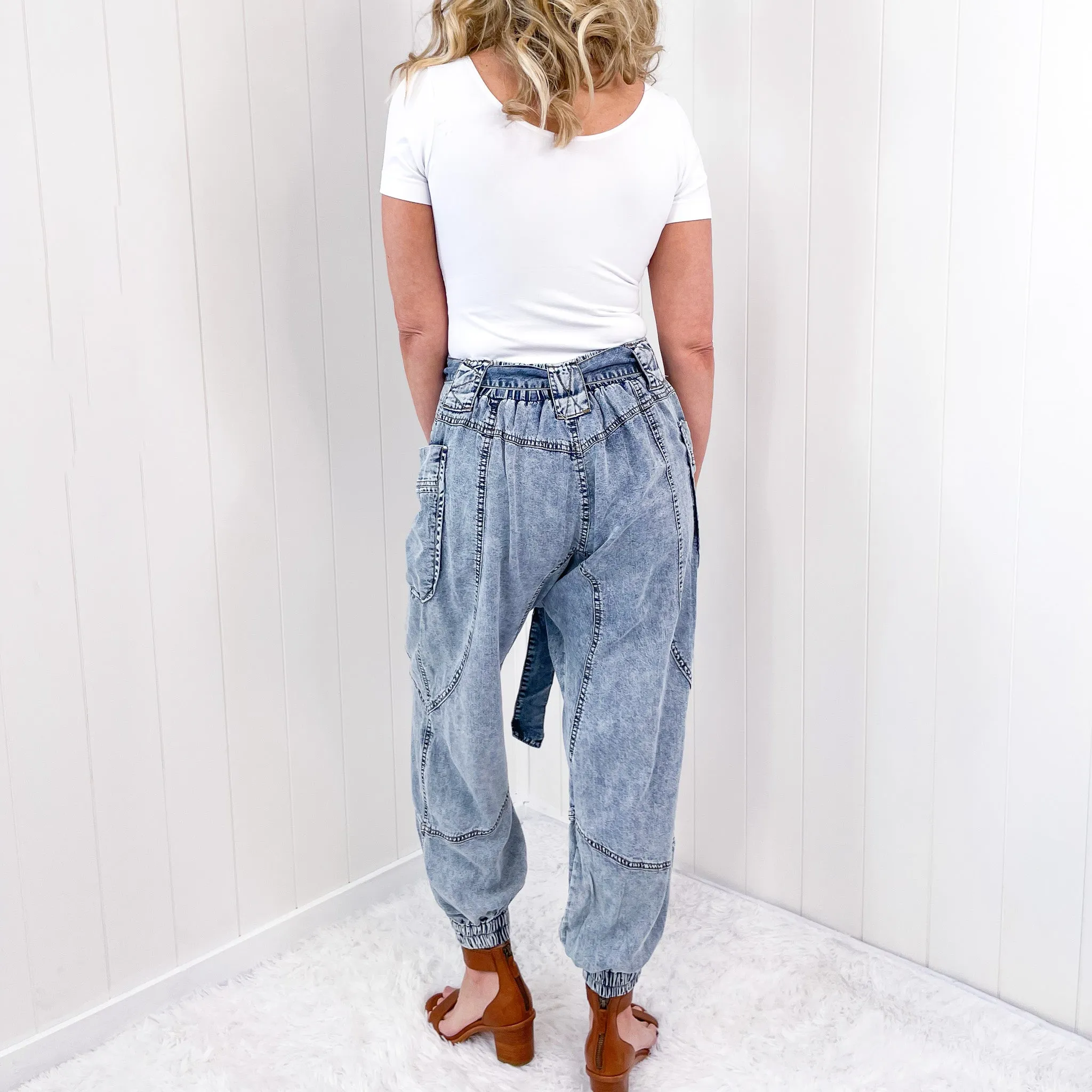 Whisper Lounge Washed Tencel Jogger Pants in Denim sold by Boujee Boutique product image thumbnail 5