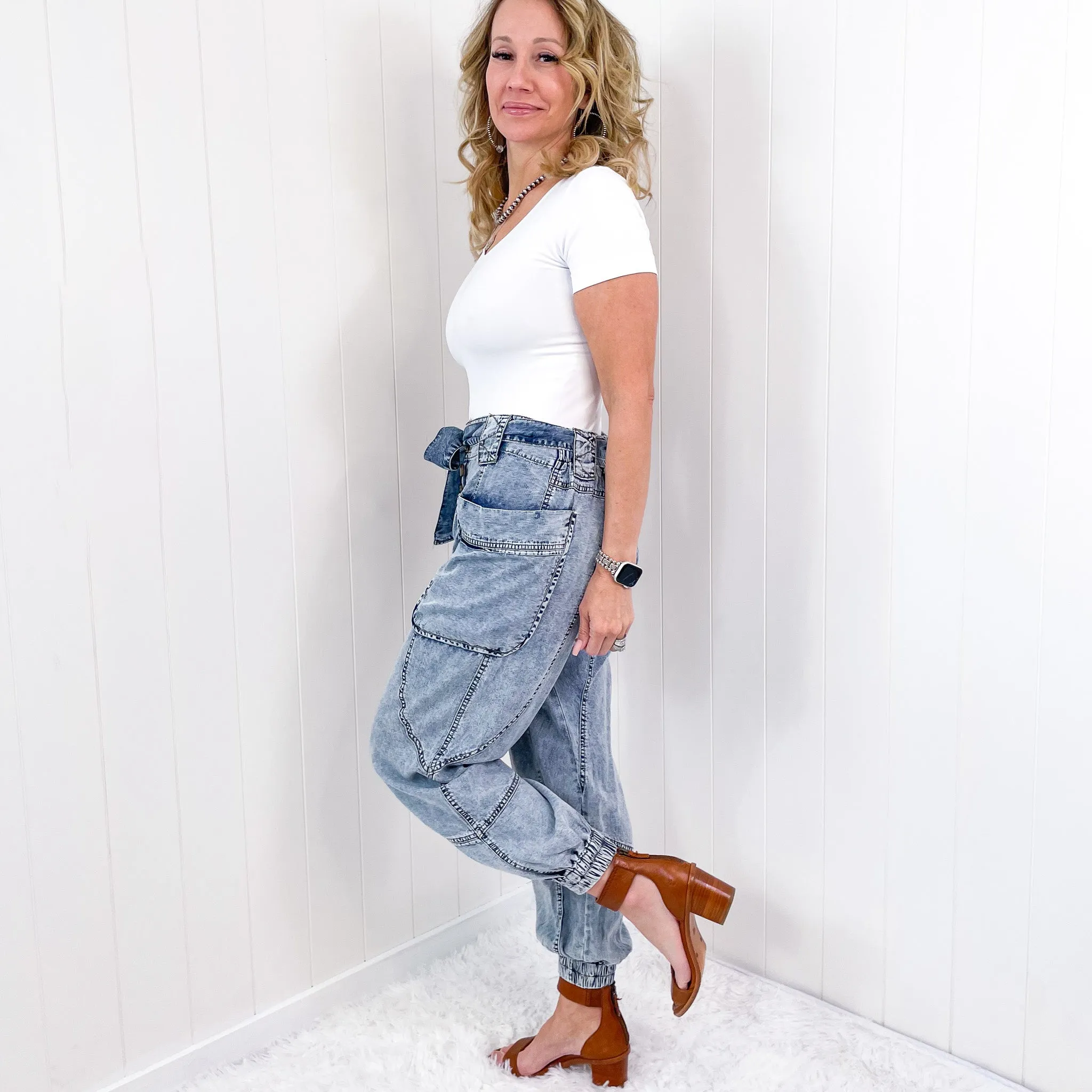 Whisper Lounge Washed Tencel Jogger Pants in Denim sold by Boujee Boutique product image thumbnail 4