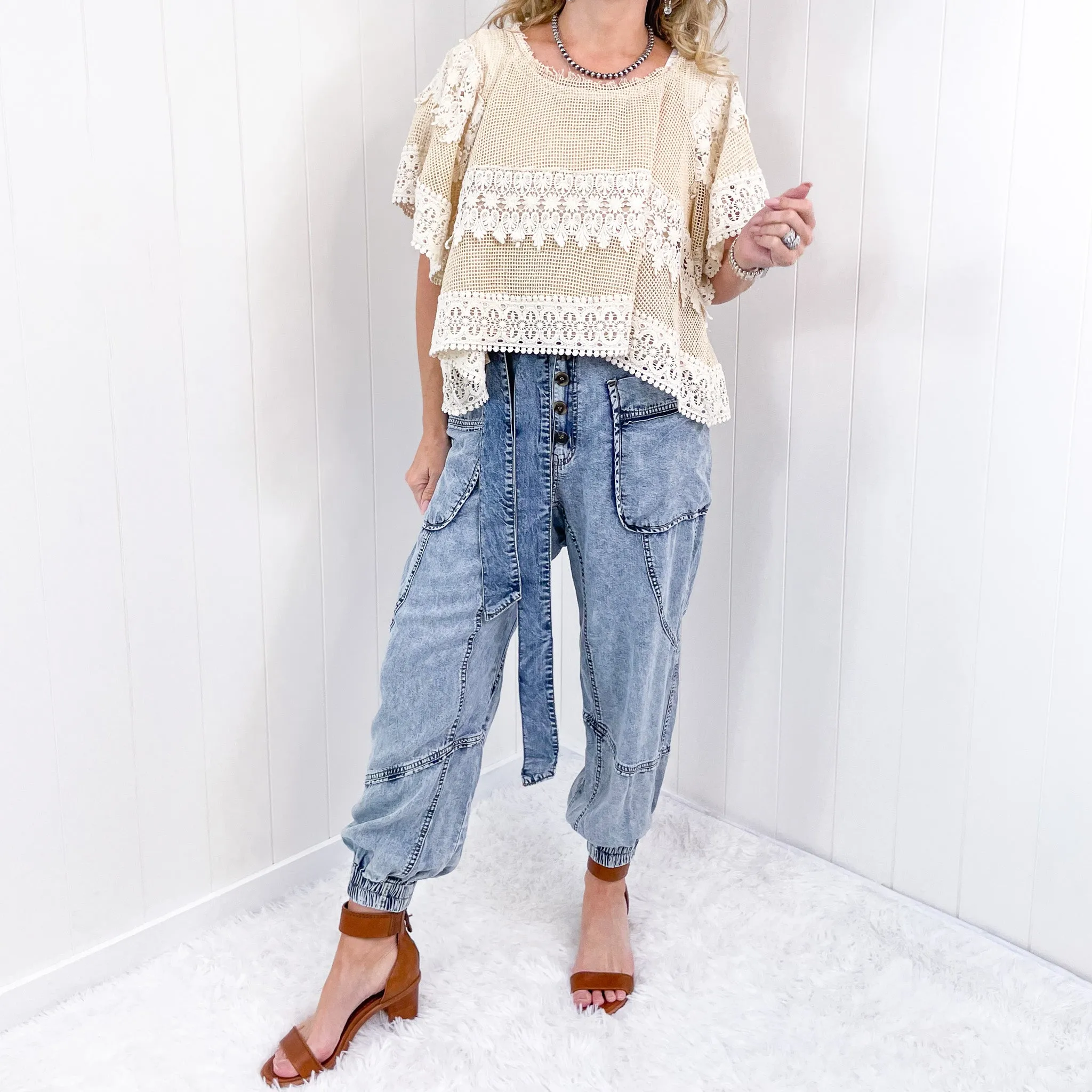 Whisper Lounge Washed Tencel Jogger Pants in Denim sold by Boujee Boutique