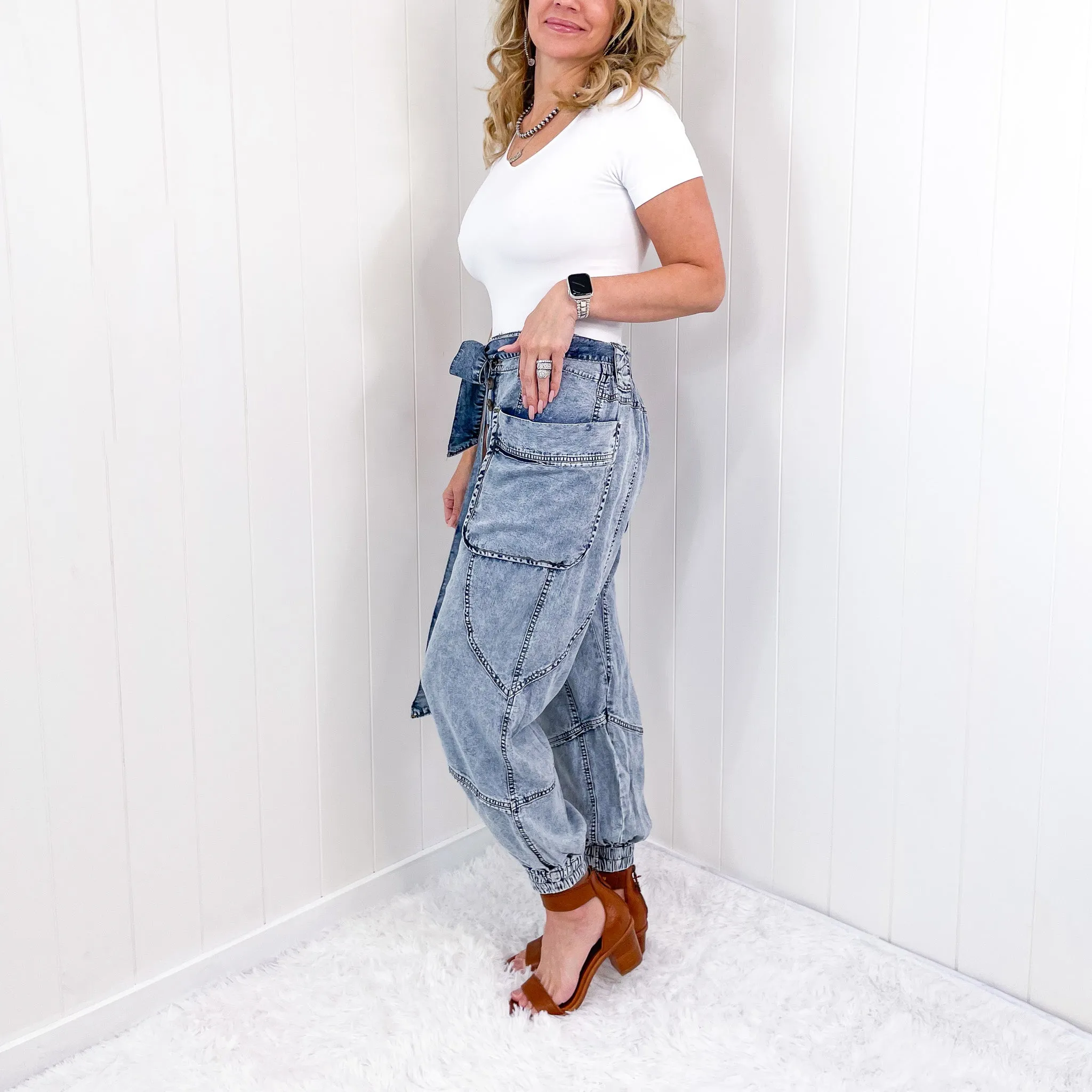 Whisper Lounge Washed Tencel Jogger Pants in Denim sold by Boujee Boutique product image thumbnail 3