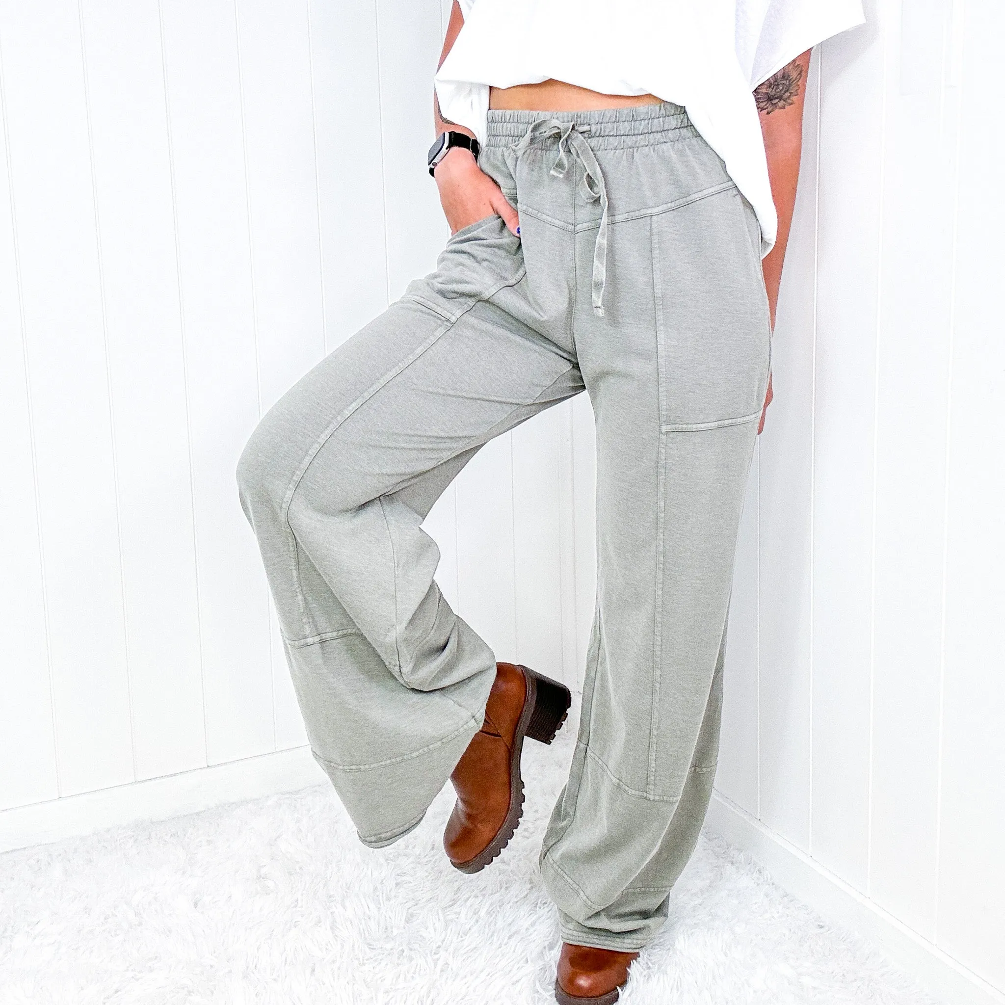 Terryfic Mineral Washed Lightweight Full Length Wide Leg Palazzo Pants in 5 Colors sold by Boujee Boutique product image thumbnail 4