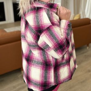 Oversized Longline Plaid Shacket in Magenta sold by Boujee Boutique