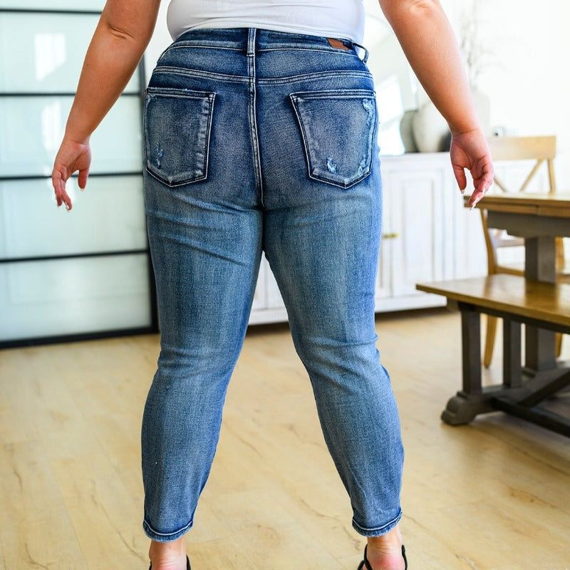 Judy Blue Stephanie High Waist Destroyed Boyfriend Jeans sold by Boujee Boutique product image thumbnail 5