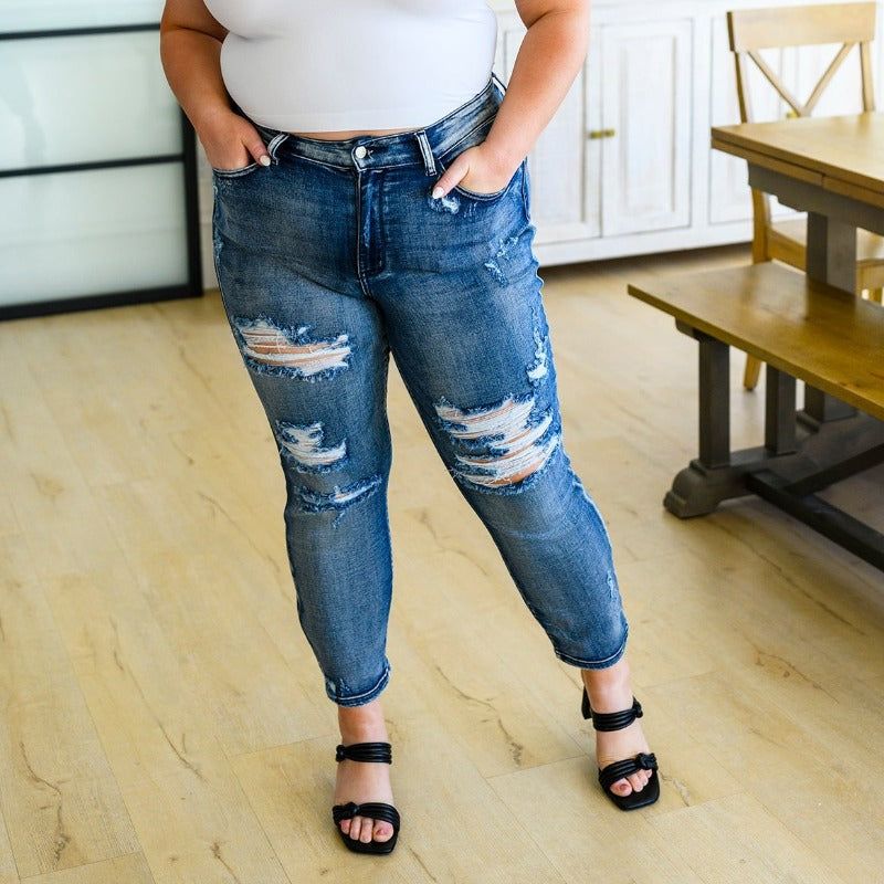 Judy Blue Stephanie High Waist Destroyed Boyfriend Jeans sold by Boujee Boutique product image thumbnail 2