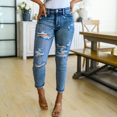 Judy Blue Stephanie High Waist Destroyed Boyfriend Jeans sold by Boujee Boutique