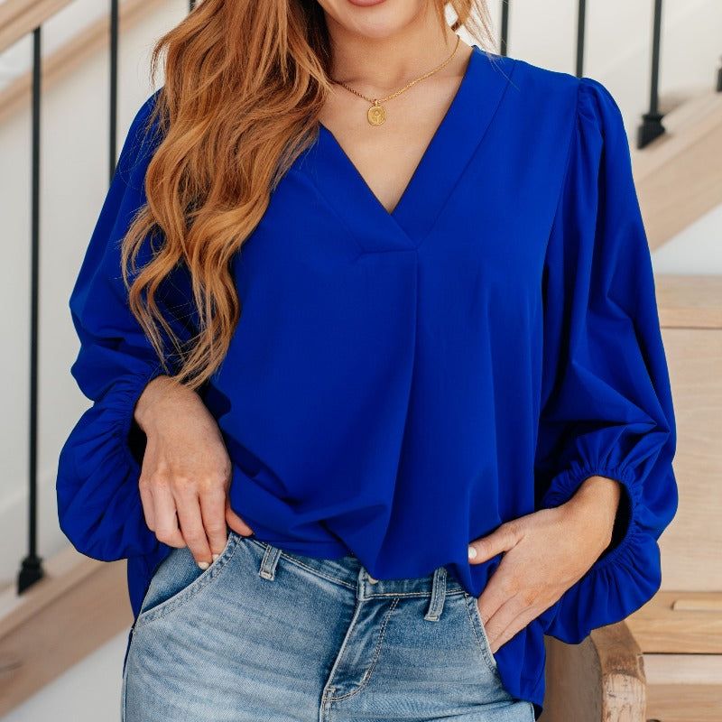What Do You Say Balloon Navy Blue Sleeve Blouse sold by Boujee Boutique product image thumbnail 5