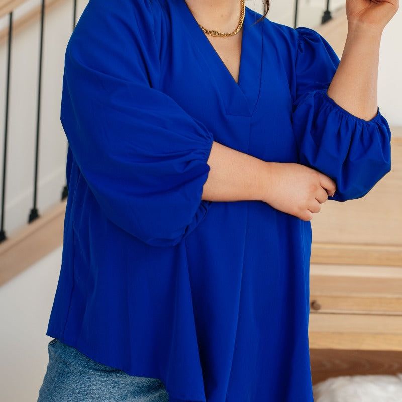 What Do You Say Balloon Navy Blue Sleeve Blouse sold by Boujee Boutique product image thumbnail 2
