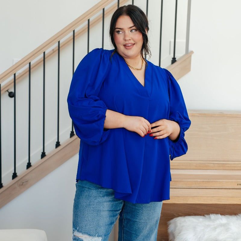 What Do You Say Balloon Navy Blue Sleeve Blouse sold by Boujee Boutique product image thumbnail 4