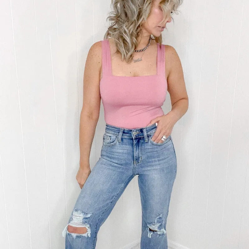 Pink Square Neck Wide Strap Bodysuit sold by Boujee Boutique