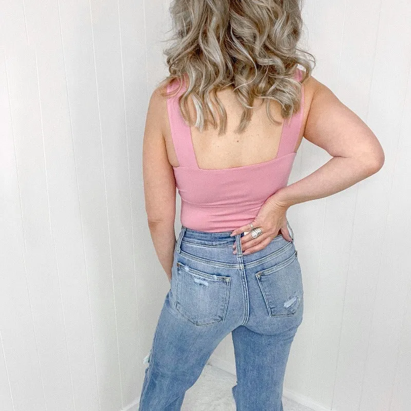 Pink Square Neck Wide Strap Bodysuit sold by Boujee Boutique product image thumbnail 5