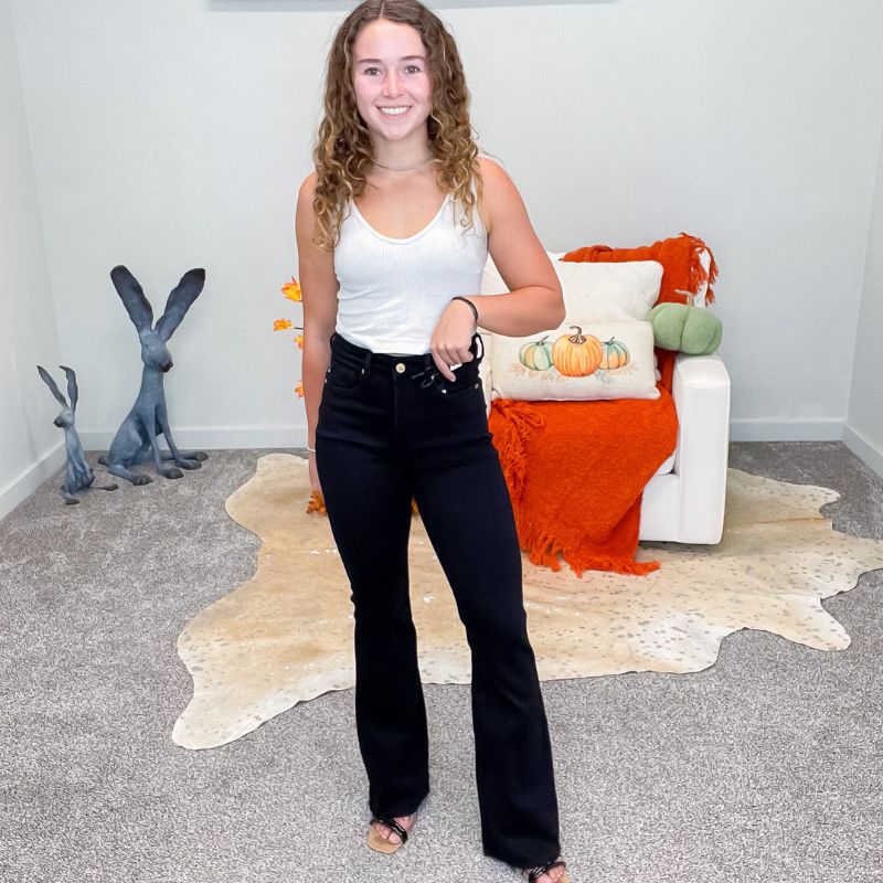 Judy Blue Black High Waist Tummy Control Flare Jeans sold by Boujee Boutique product image thumbnail 4