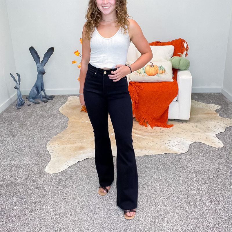 Judy Blue Black High Waist Tummy Control Flare Jeans sold by Boujee Boutique