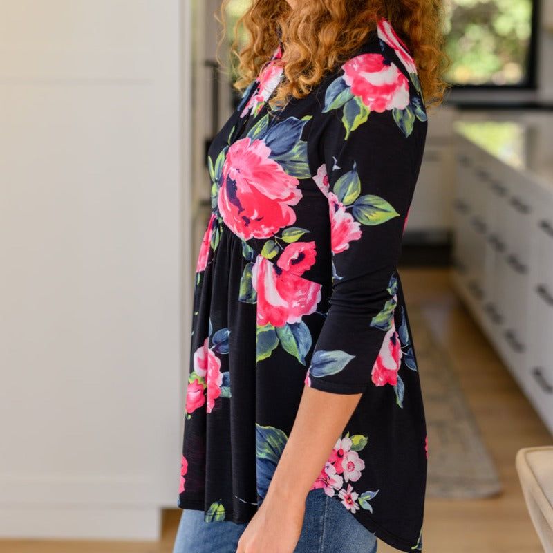 Black Doing My Best Floral Babydoll Top sold by Boujee Boutique product image thumbnail 5