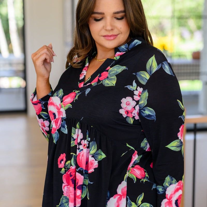 Black Doing My Best Floral Babydoll Top sold by Boujee Boutique product image thumbnail 3