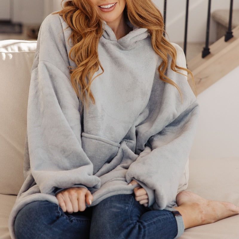 Oversized Velour Blanket Hoodie in Gray sold by Boujee Boutique product image thumbnail 3
