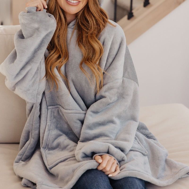 Oversized Velour Blanket Hoodie in Gray sold by Boujee Boutique