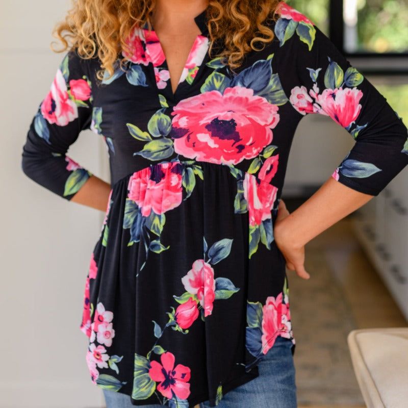 Black Doing My Best Floral Babydoll Top sold by Boujee Boutique product image thumbnail 2