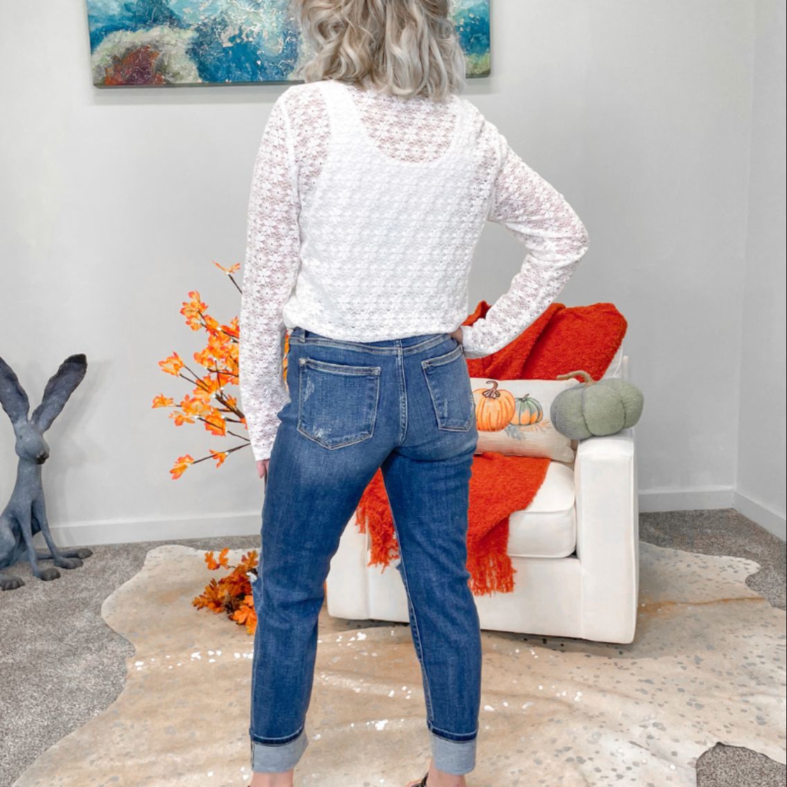 Judy Blue Danny Mid Rise Cuffed Destroyed Boyfriend Jeans sold by Boujee Boutique product image thumbnail 13